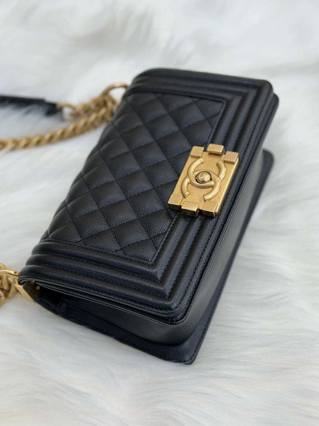 CHANEL LeBoy Small Black Gold Calfskin Shoulder Crossbody Bag For Women