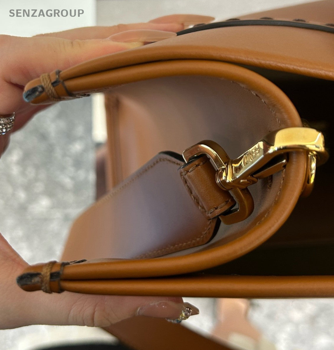 Fendi Sunshine Calfskin Tote Handbag Crossbody Brown Gold Women Classic Designer