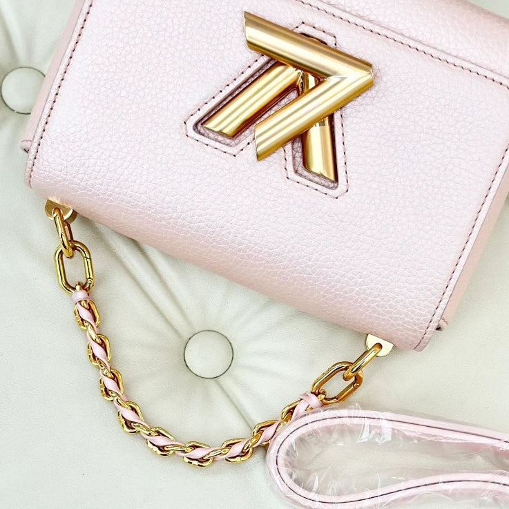 Louis Vuitton Twist PM Calfskin Top Handle Crossbody Bag Pink Gold Women S