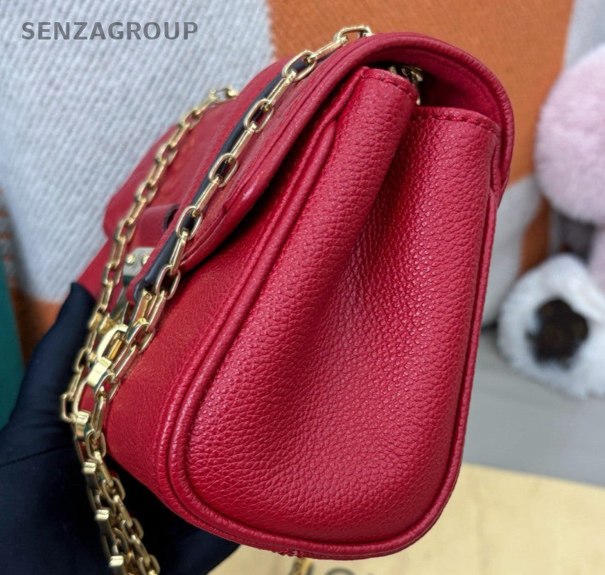Louis Vuitton Calfskin Chain Shoulder Bag Crossbody Red Gold Used Women Classic