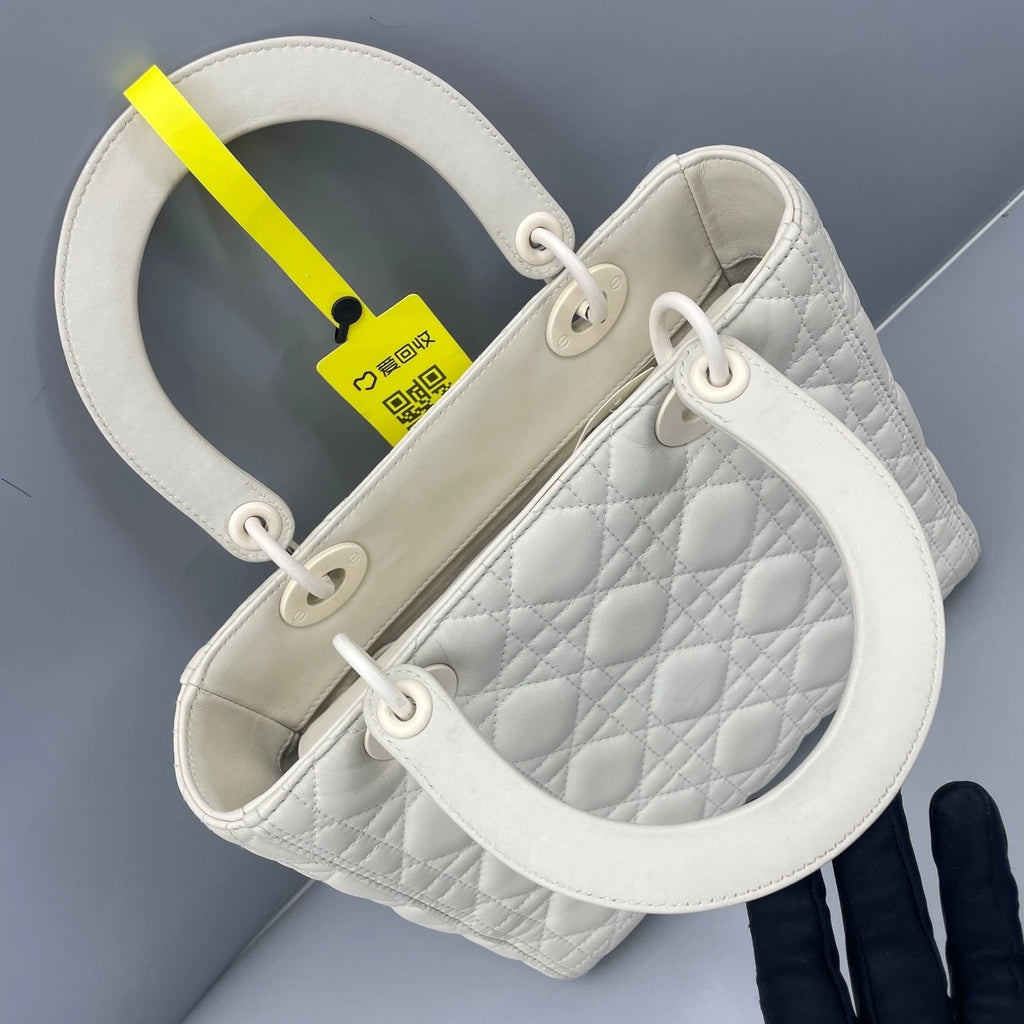 Dior White 5-Grid Lady Dior Top Handle Bag For Women