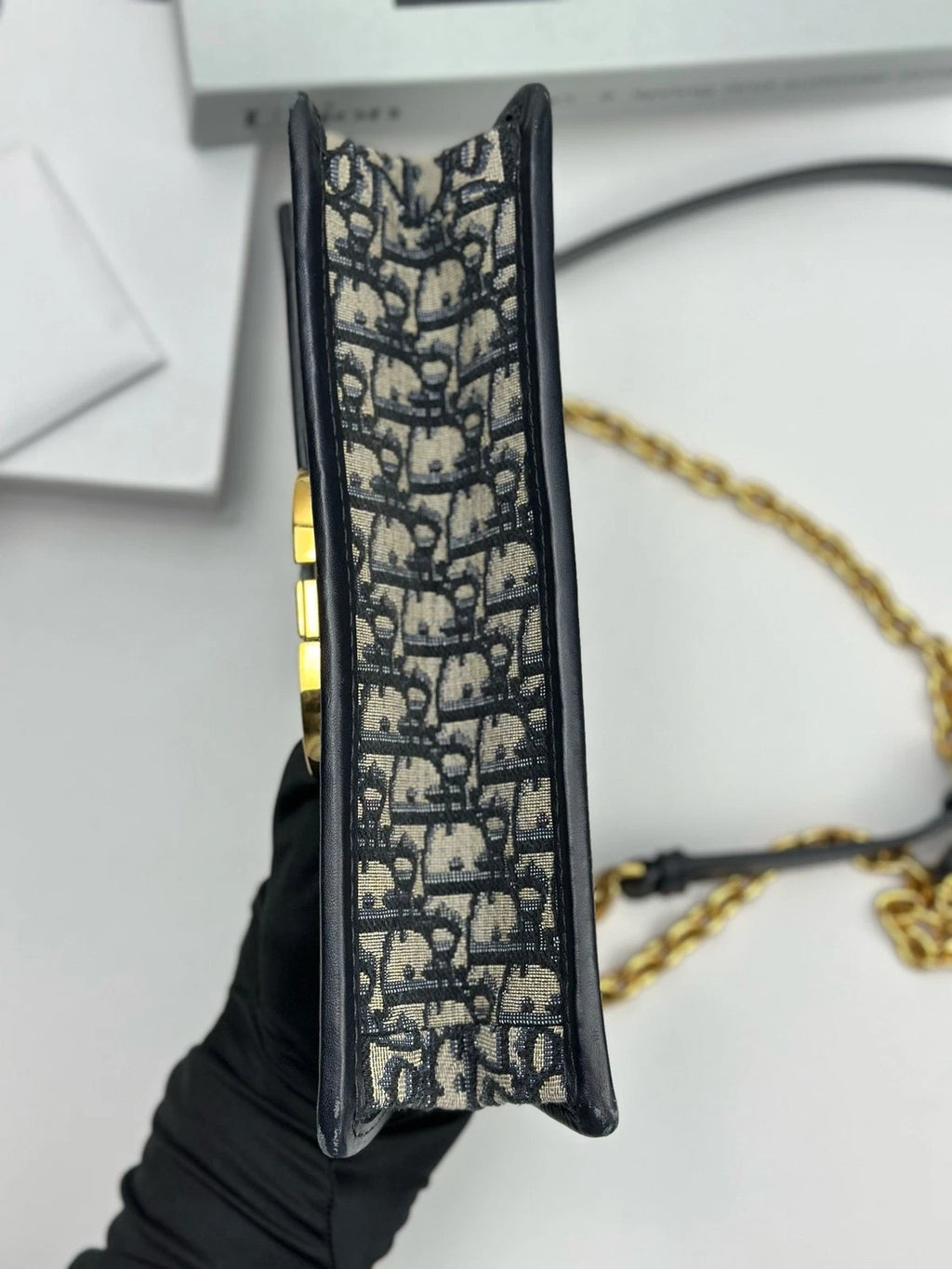 Excellent Christian Dior Montaigne30 Oblique Canvas Black Gold Shoulder Bag