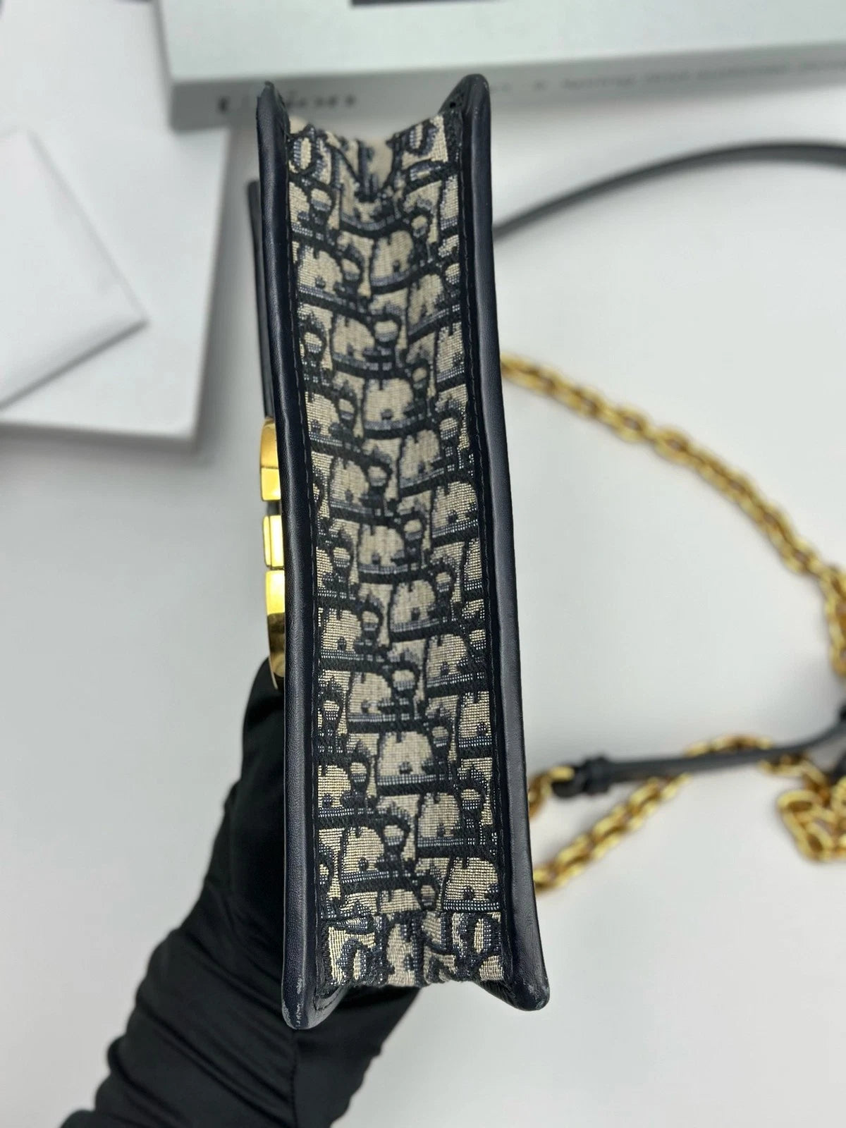 Excellent Christian Dior Montaigne30 Oblique Canvas Black Gold Shoulder Bag