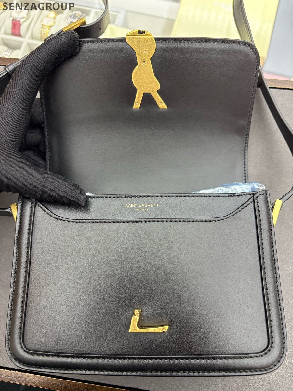Saint Laurent YSL Solferino Box Small Black Gold Handbag Shoulder Bag