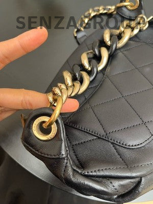 Chanel Vintage Quilted Chain Waist Bag Black Gold Classic Women's