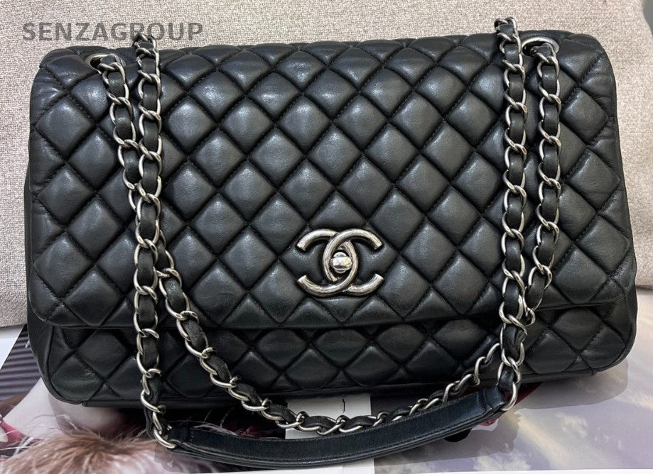 Chanel Classic Flap Chain Shoulder Bag Black Silver Diamon Women Classic
