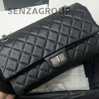 Chanel 2.55 Small Black Silver Chain Shoulder Bag Quilted Pattern