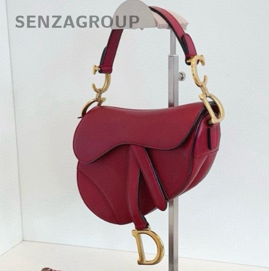 Christian Dior Saddle PM Top Handle Shoulder Bag Crossbody Red Gold Women