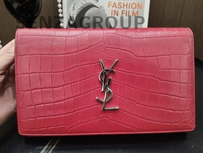 YSL Saint Laurent Red Envelope Chain Shoulder Bag Silver Hardware Classic