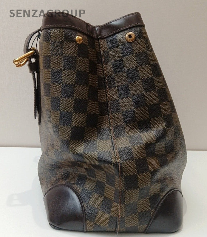Louis Vuitton Damier Ebene Tote Shoulder Bag Brown Gold Women Classic