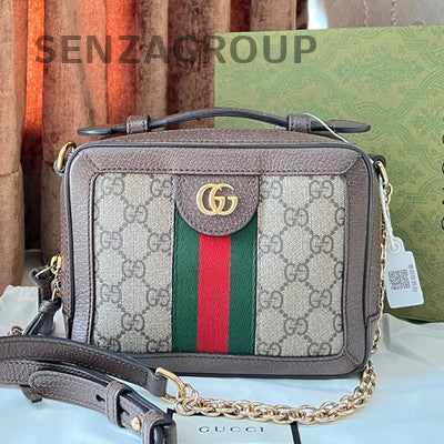 Gucci Ophidia GG Supreme Small Chain Shoulder Crossbody Bag Brown Gold