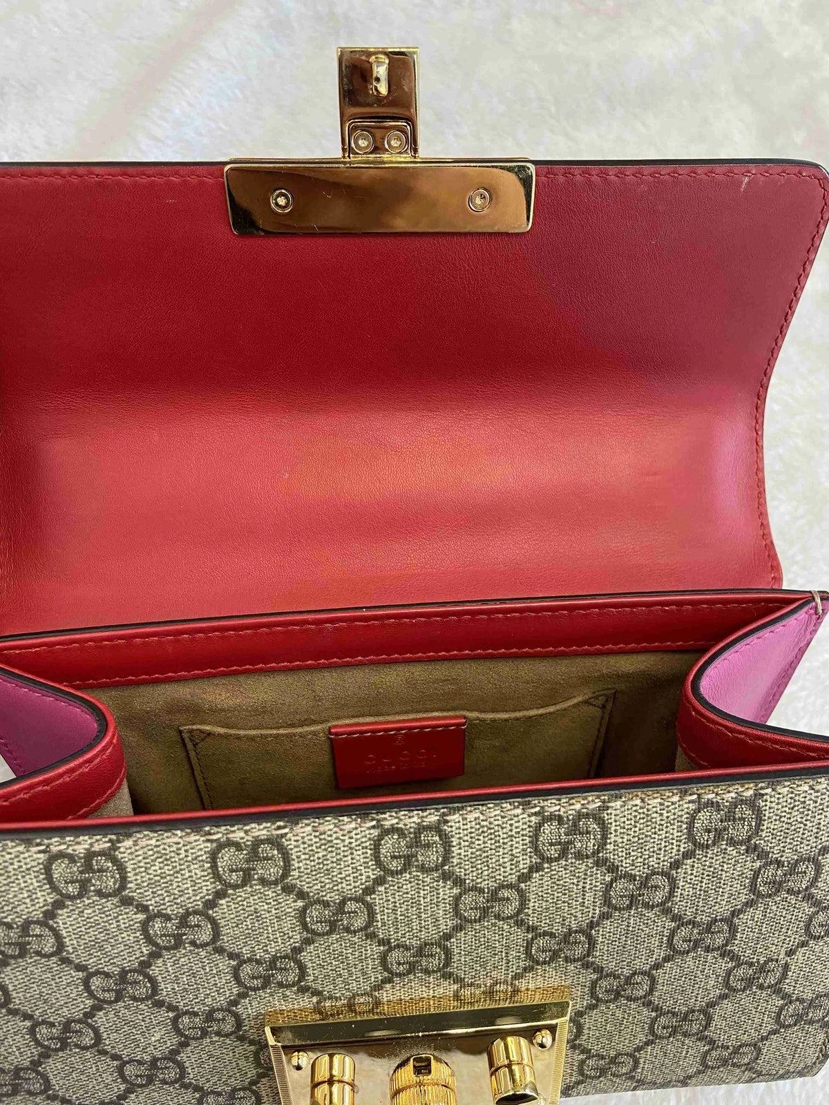 Authentic Gucci Red Padlock Small Chain Shoulder Bag For Women
