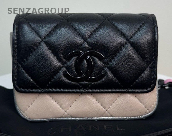 Chanel 23P Lambskin Chain Shoulder Bag Crossbody Pink Black Used Women Classic