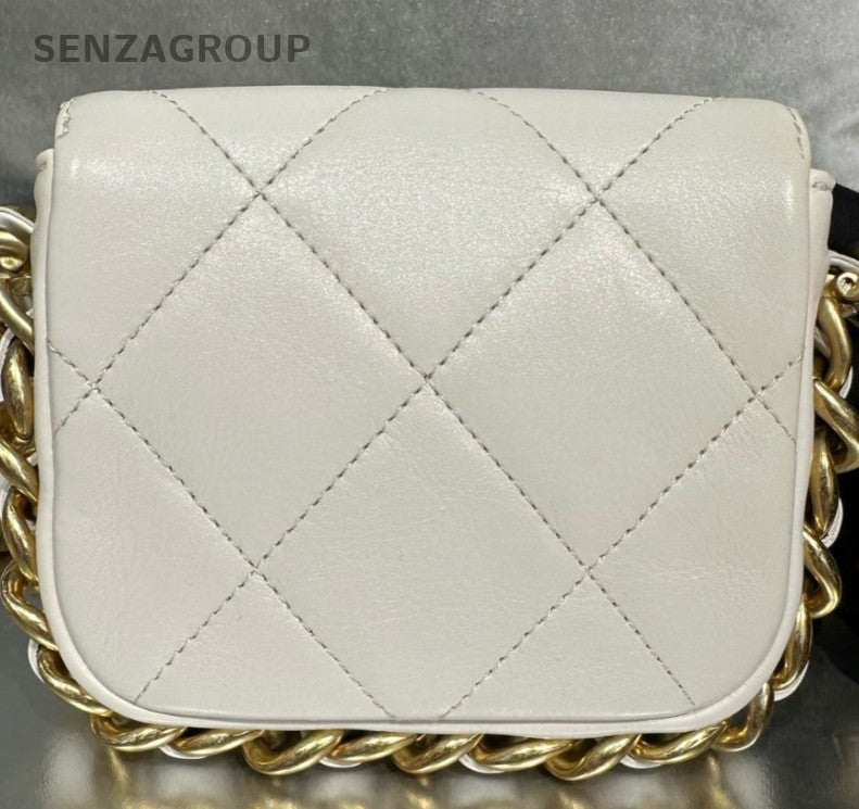 Chanel Classic Flap Lambskin Mini Chain Shoulder Bag Crossbody White Gold Women