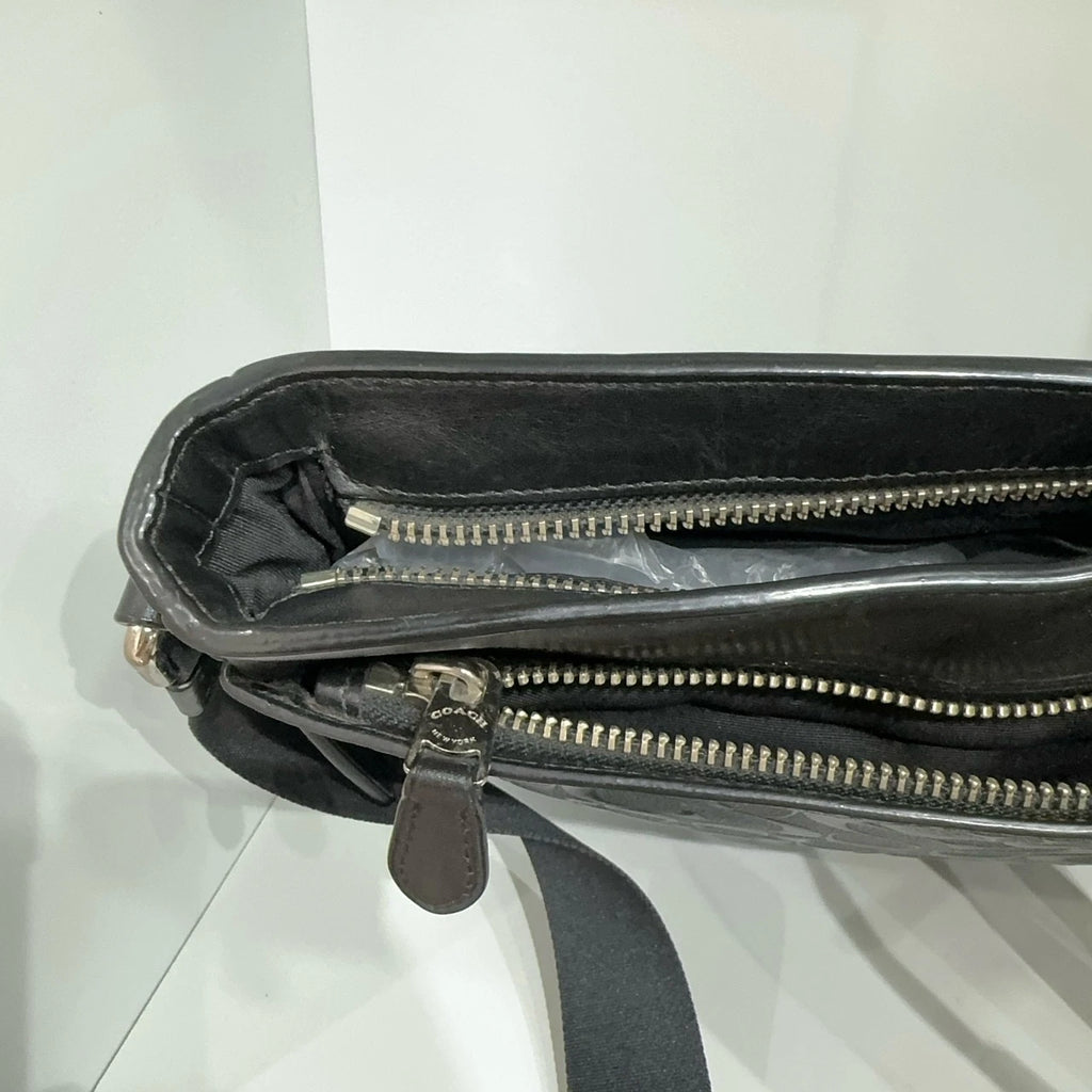 Coach Black Leather Embossed Logo Briefcase Shoulder Crossbody Bag For Men