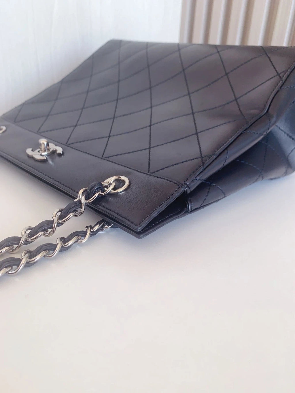 CHANEL Piano Tote Bag Chain Shoulder Bag Daily Work Black Silver Classic Quilted