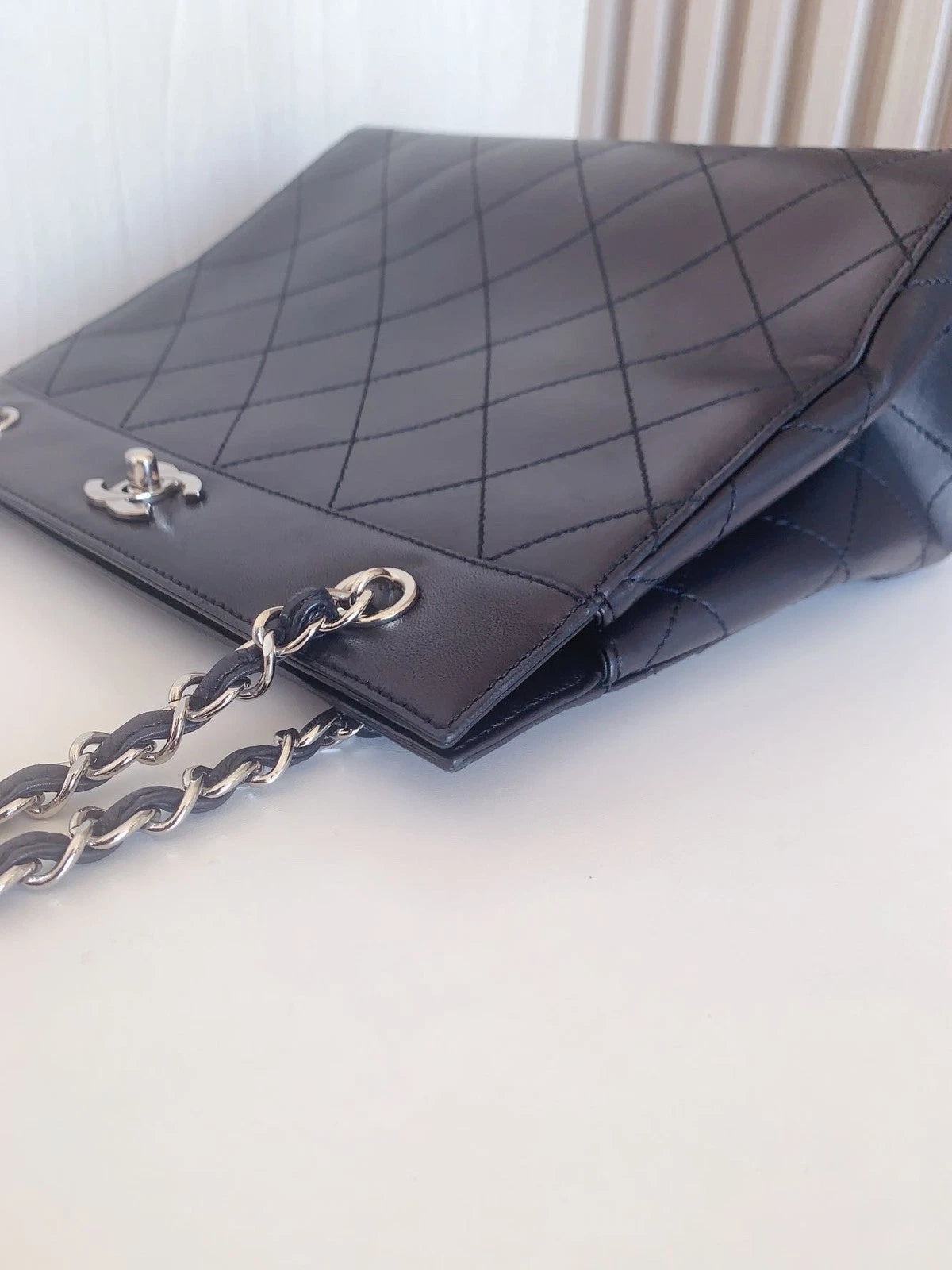 CHANEL Piano Tote Bag Chain Shoulder Bag Daily Work Black Silver Classic Quilted