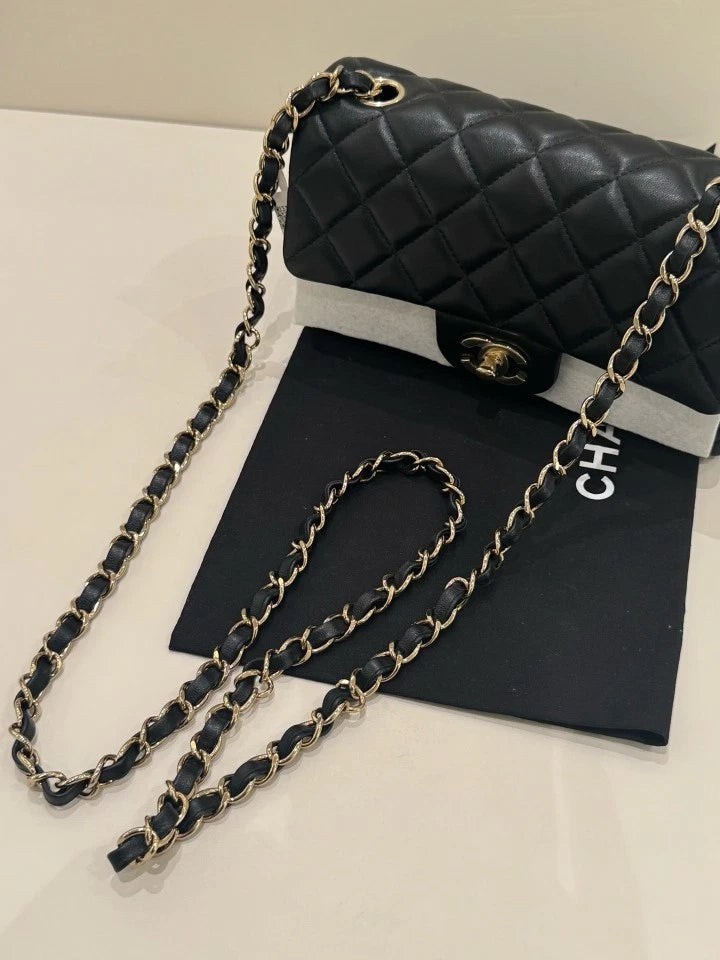 CHANEL Black Gold Classic Flap Mini Crossbody Bag For Women