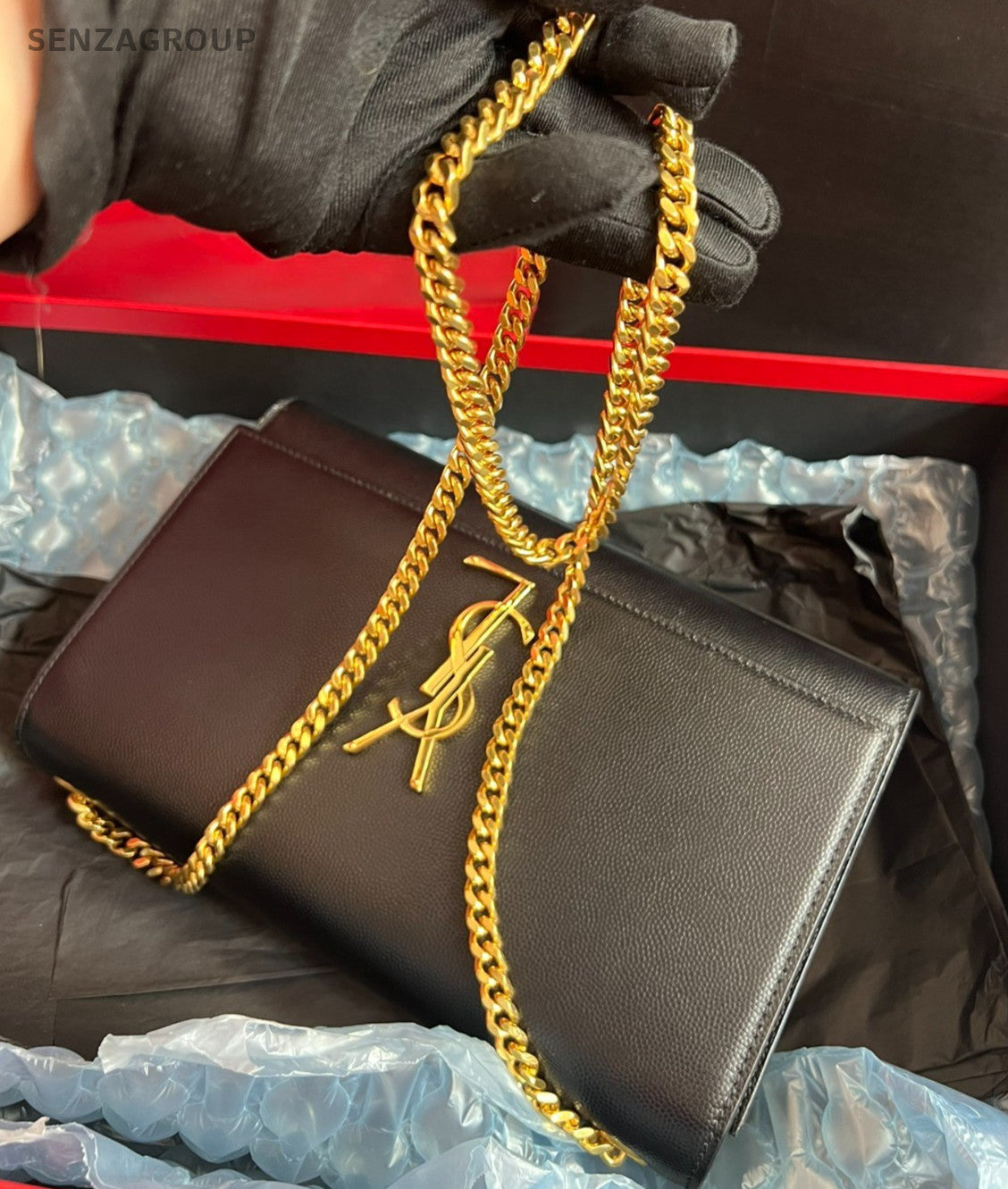 YSL Saint Laurent Kate Chain Shoulder bag Crossbody Black Gold Women Brand NEW
