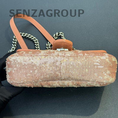 Gucci Marmont 22 Orange Sequin Chain Shoulder Bag Silver Hardware