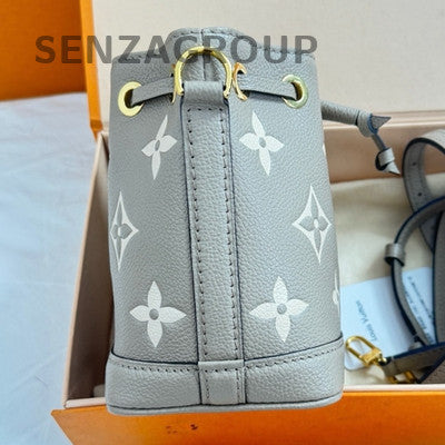 Louis Vuitton Monogram Nano Noe Grey Gold Shoulder Crossbody Bag Women Classic