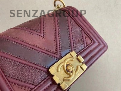 Chanel Le Boy Small Wine Red Gold Hardware Calfskin Chain Shoulder Bag