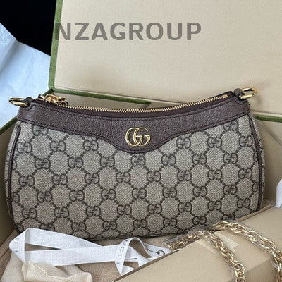 Gucci Ophidia GG Supreme Canvas Shoulder Bag Brown Gold Chain Classic Women