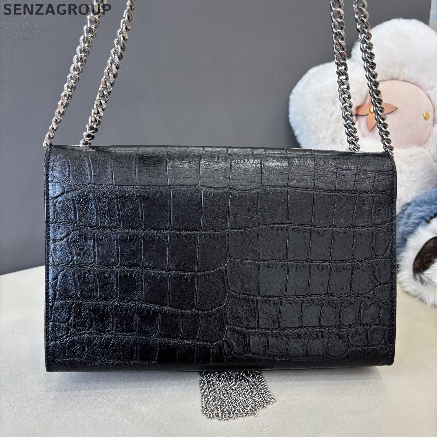 Saint Laurent Kate MM Tassel Chain Shoulder Bag Crossbody Black Silver Women