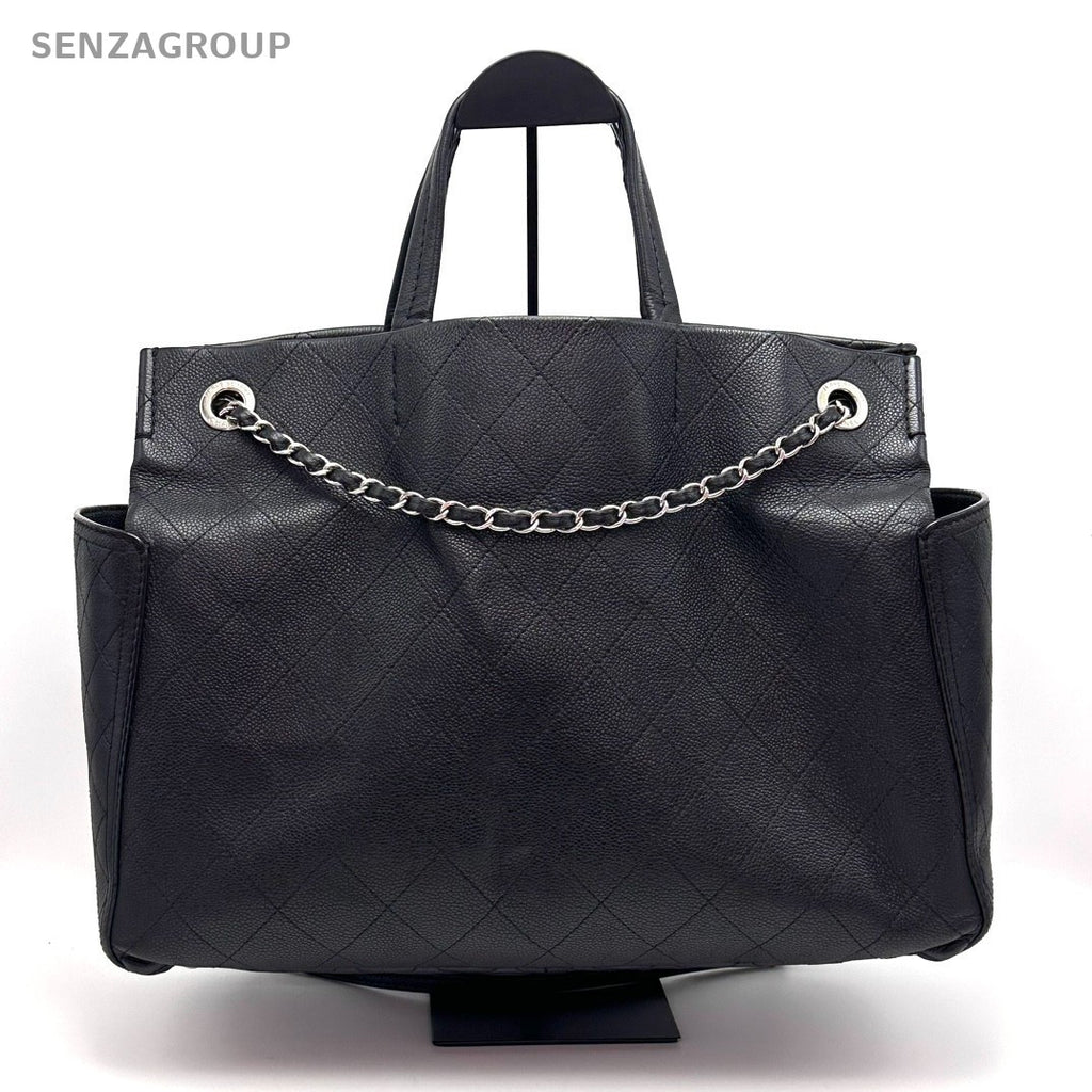 Chanel CC Logo Tote 2way Chain Shoulder Handbag Black Silver Women