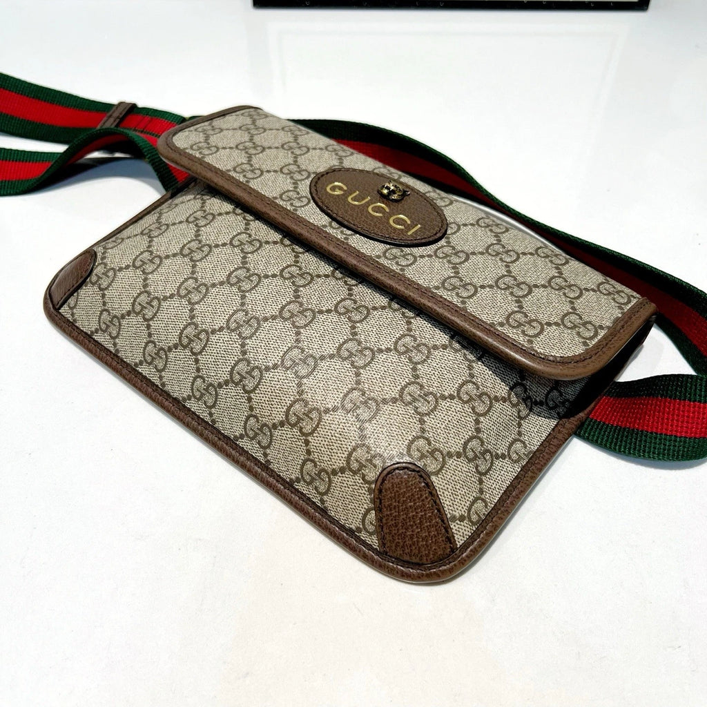 Gucci Beige GG Supreme Canvas Brown Trim Crossbody Women