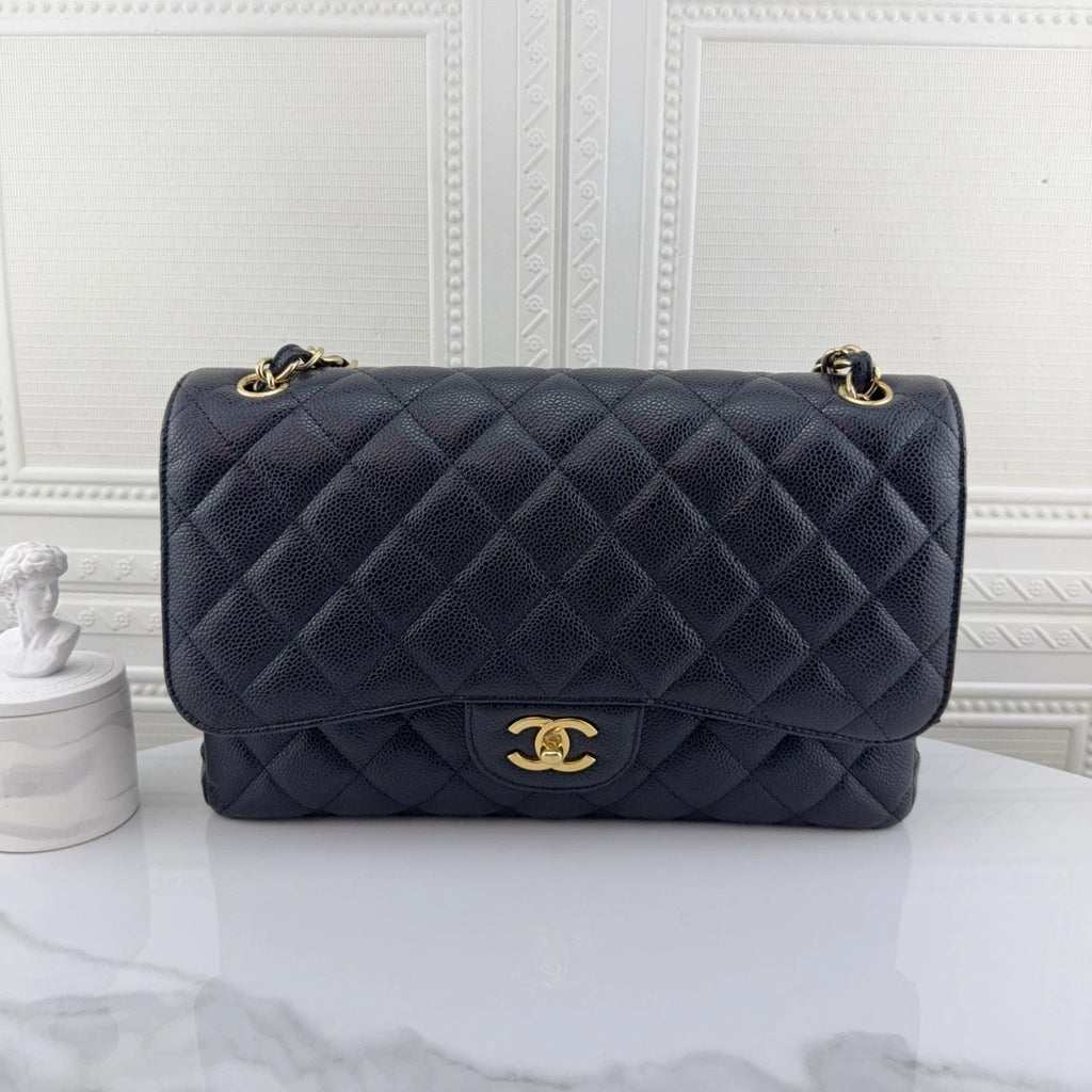 CHANEL CF Jumbo Black Leather Chain Shoulder Bag For Women