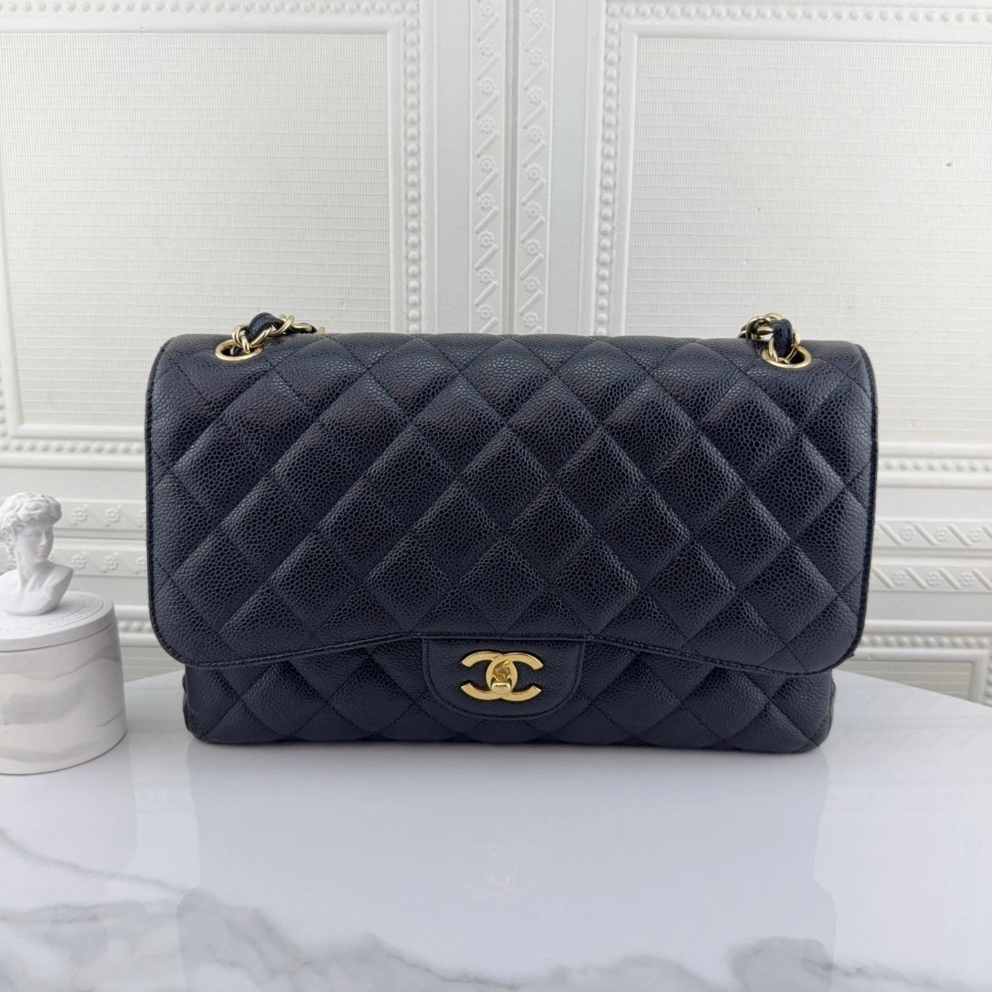 CHANEL CF Jumbo Black Leather Chain Shoulder Bag For Women