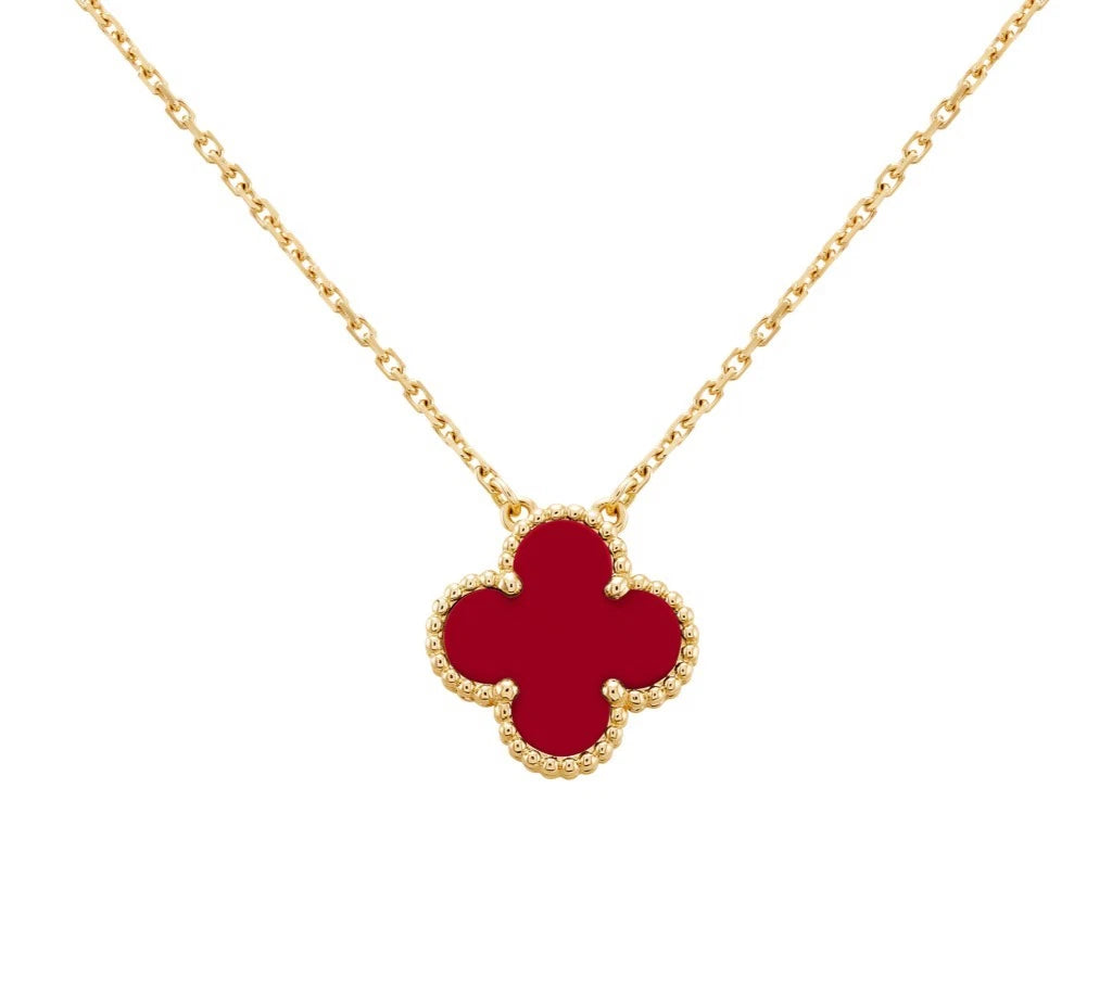 Van Cleef &amp; Arpels VCA Vintage Alhambra Pendant Necklace Carnelian 18k Gold