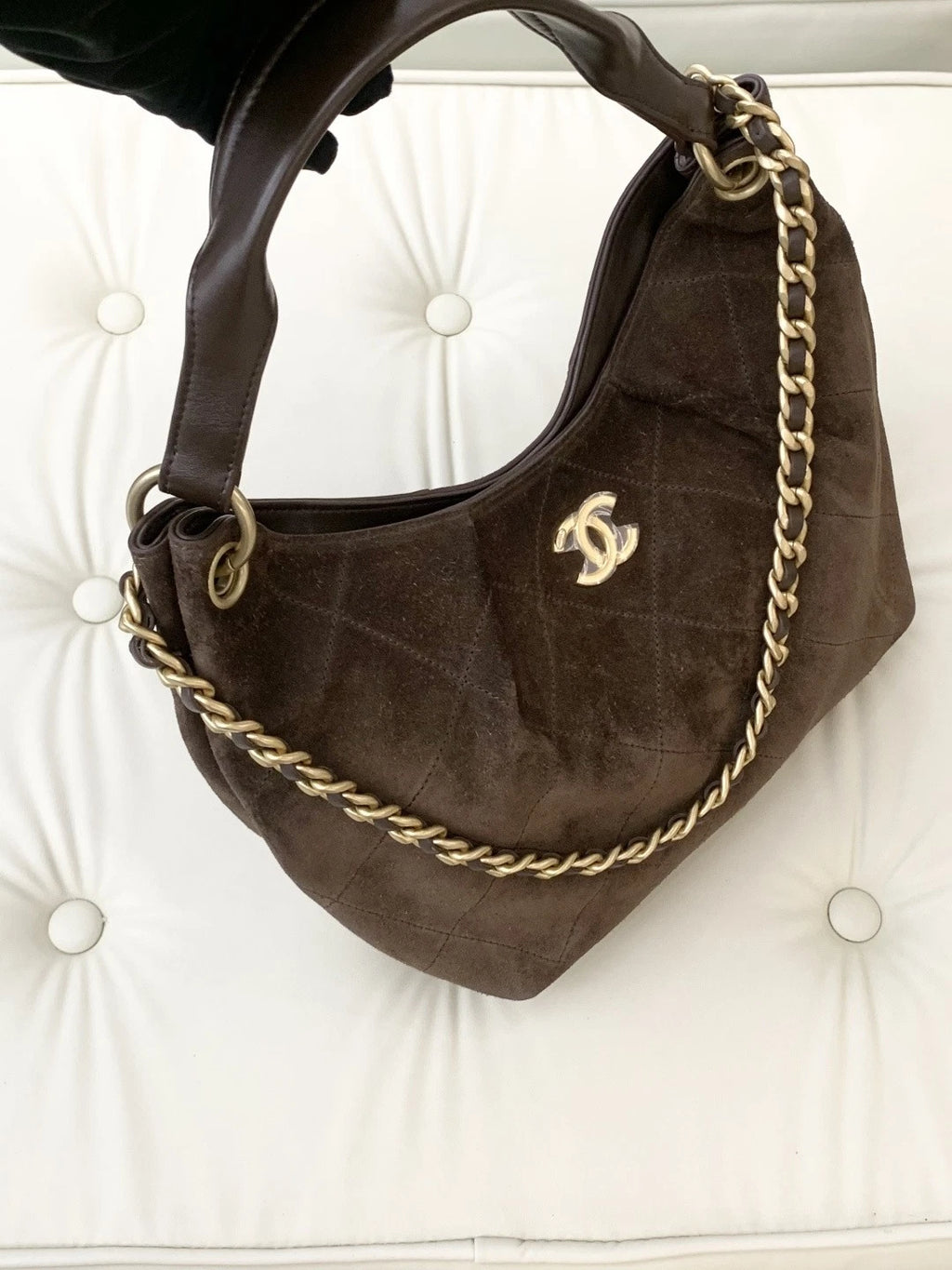 Chanel Suede Hobo Chain Shoulder Bag Brown Gold Hardware Women S