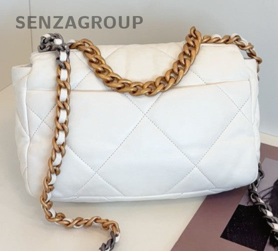 Chanel Diamond Chain Top Handle Shoulder Bag Crossbody White Gold Women Classic