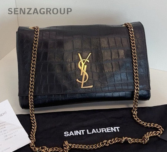 Saint Laurent Kate Chain Shoulder Bag Crossbody Black Gold Women Classic Fashion