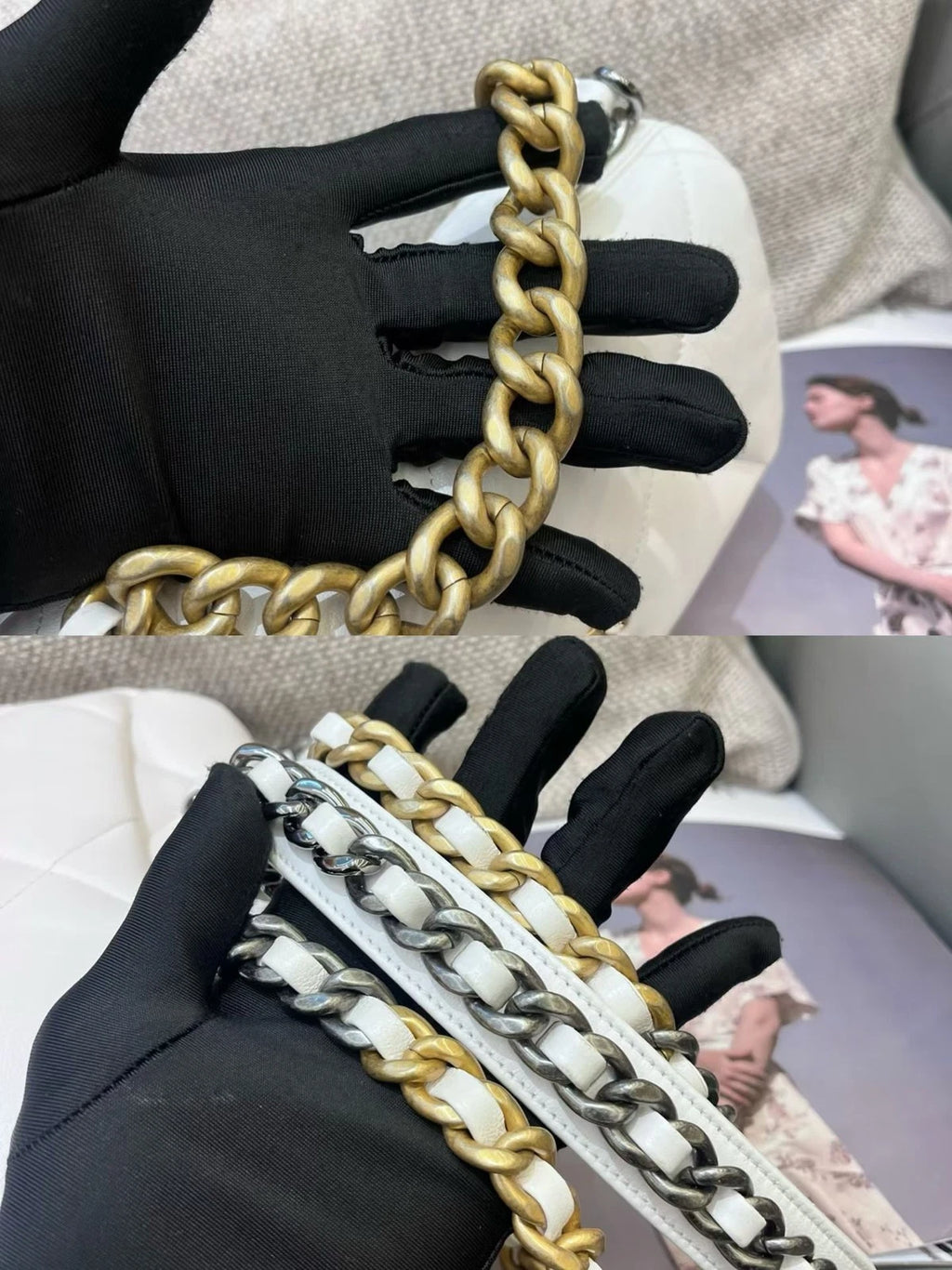 Chanel 19Bag PM Chain Top Handle Crossbody White Gold Women Classic