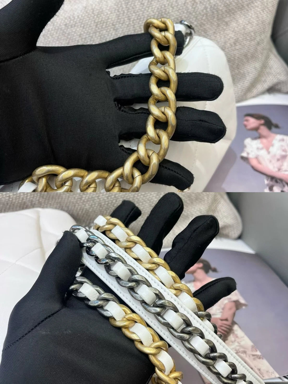 Chanel 19Bag PM Chain Top Handle Crossbody White Gold Women Classic