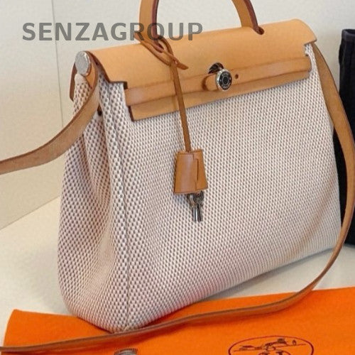 Hermes Herbag Top Handle Bag Crossbody Brown Silver Used Women Classic