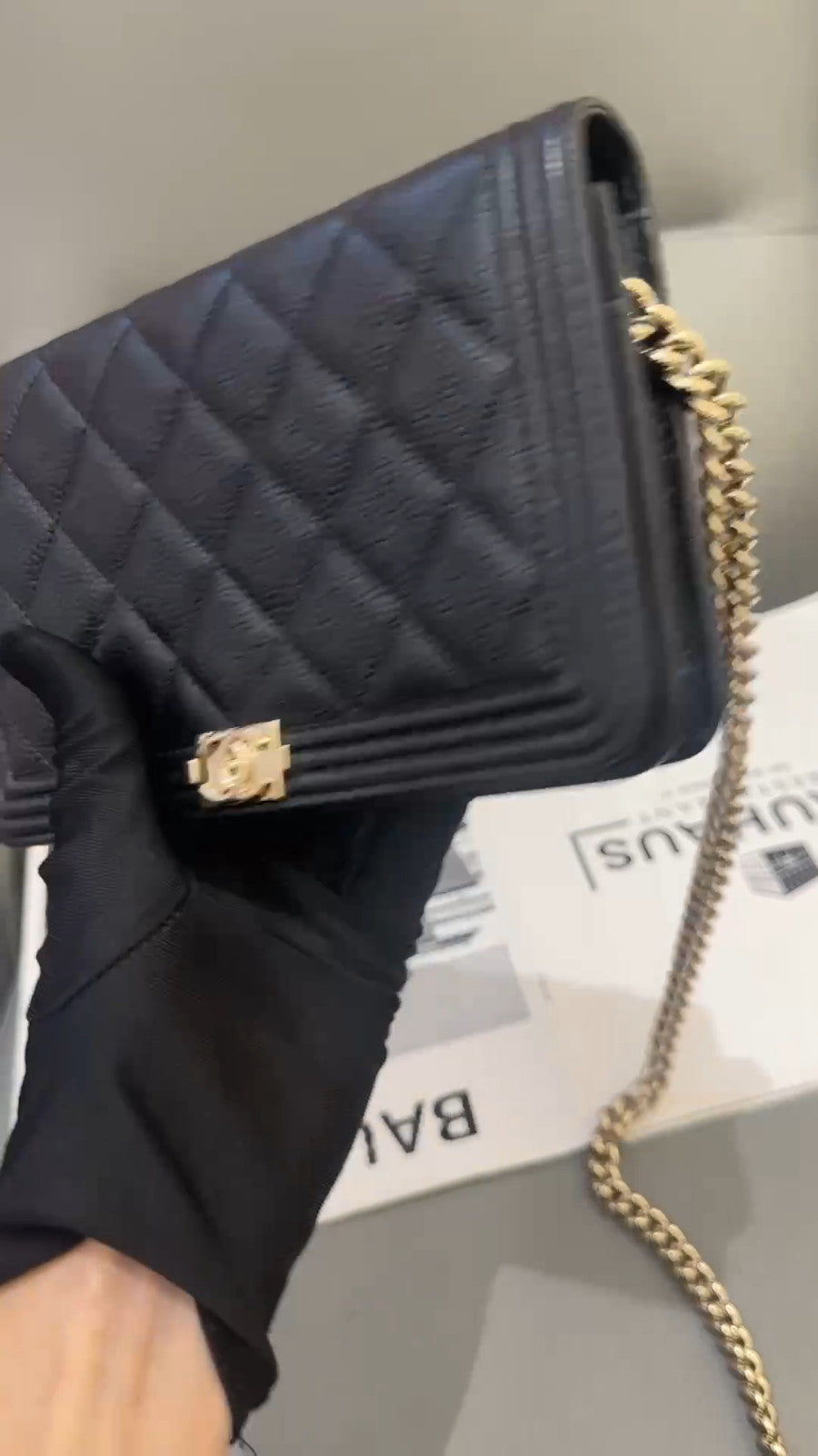 CHANEL Leboy Woc Caviar Diamon Pattern Chain Shoulder bag Black Gold Women