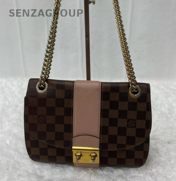 Louis Vuitton Damier Chain Shoulder Bag Crossbody Brown Pink Gold Women Classic