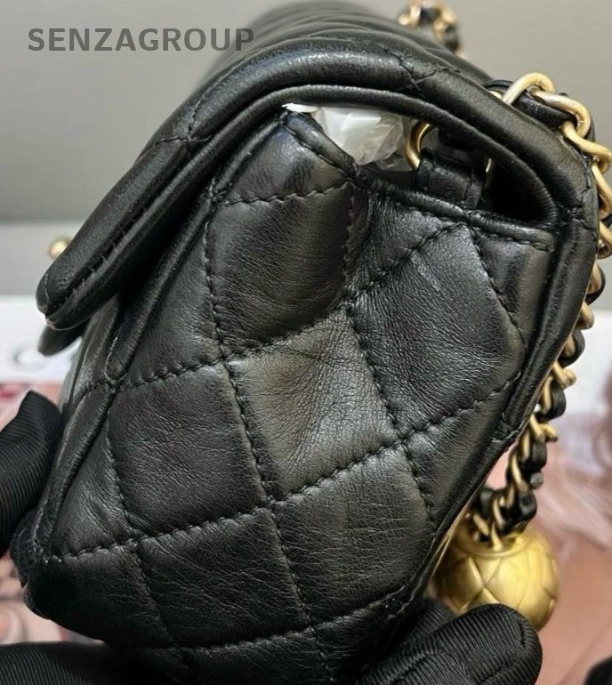 Chanel Classic Flap Mini Chain Shoulder Bag Crossbody Black Gold Women