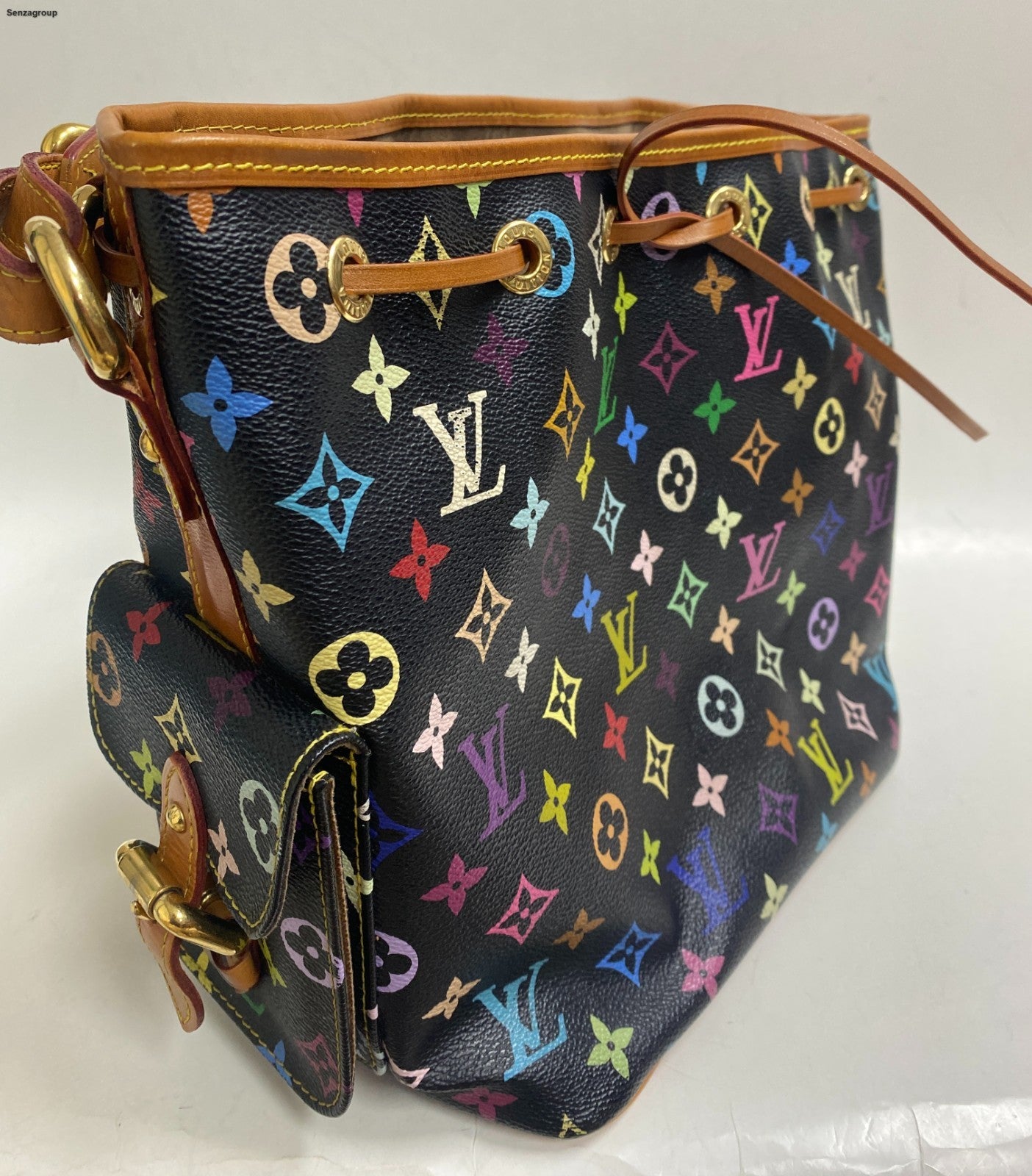 Louis Vuitton Monogram Black Multicolor Bucket Shoulder Bag Crossbody Women