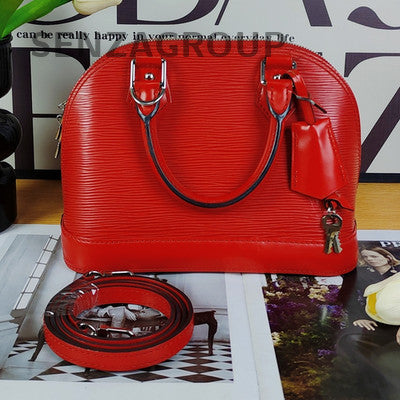 Louis Vuitton Alma BB Epi Leather Red Silver Shoulder Bag Women Classic