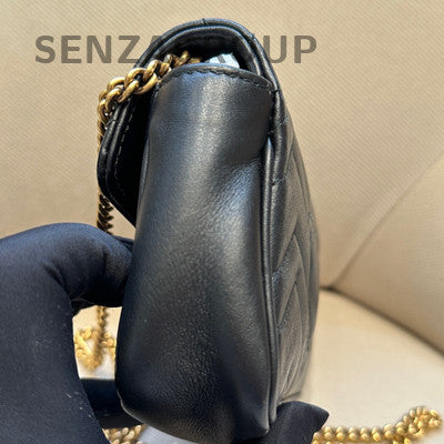 Gucci Marmont Mini Chain Shoulder Crossbody Bag Black Gold Women Classic