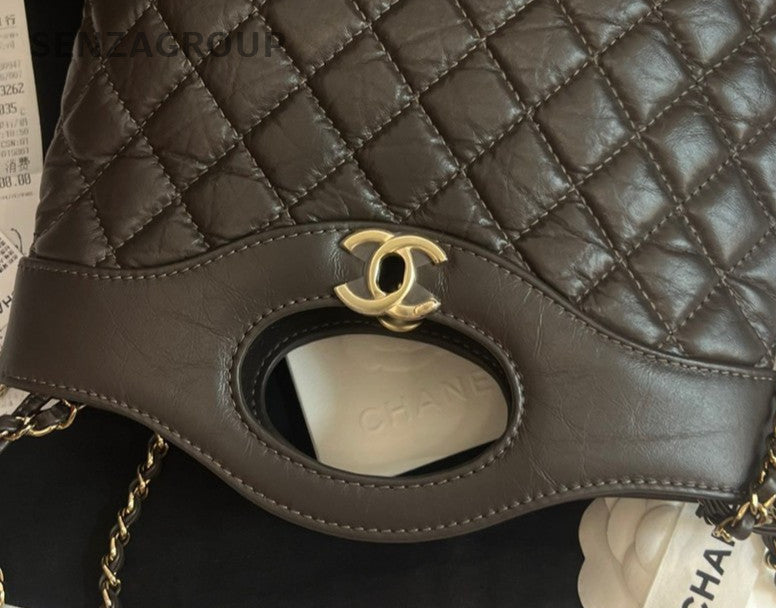 Chanel 23A Mini Top Handle Bag Chain Shoulder Bag Crossbody Brown Gold Women