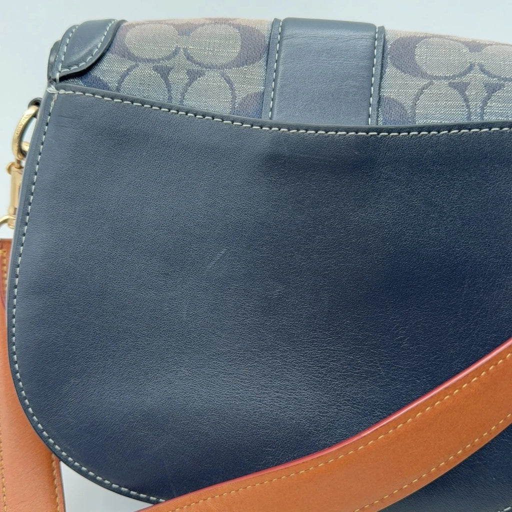 Coach Navy Signature Canvas Saddle Shoulder Crossbody Bag For Women