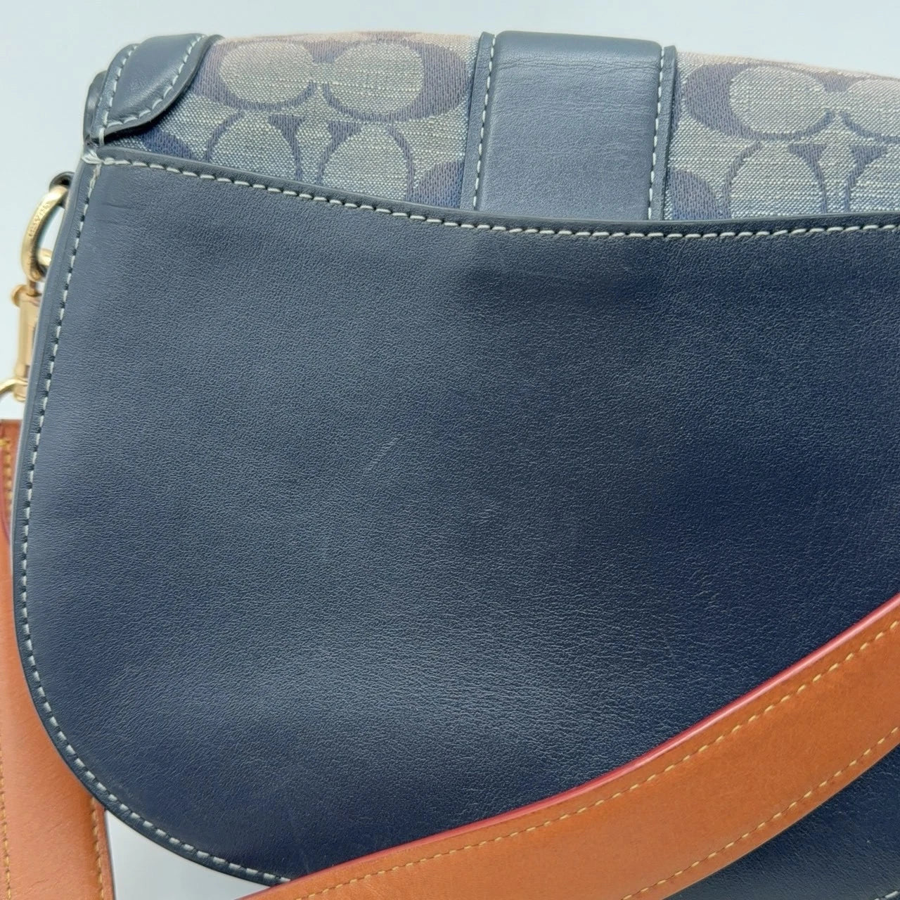 Coach Navy Signature Canvas Saddle Shoulder Crossbody Bag For Women