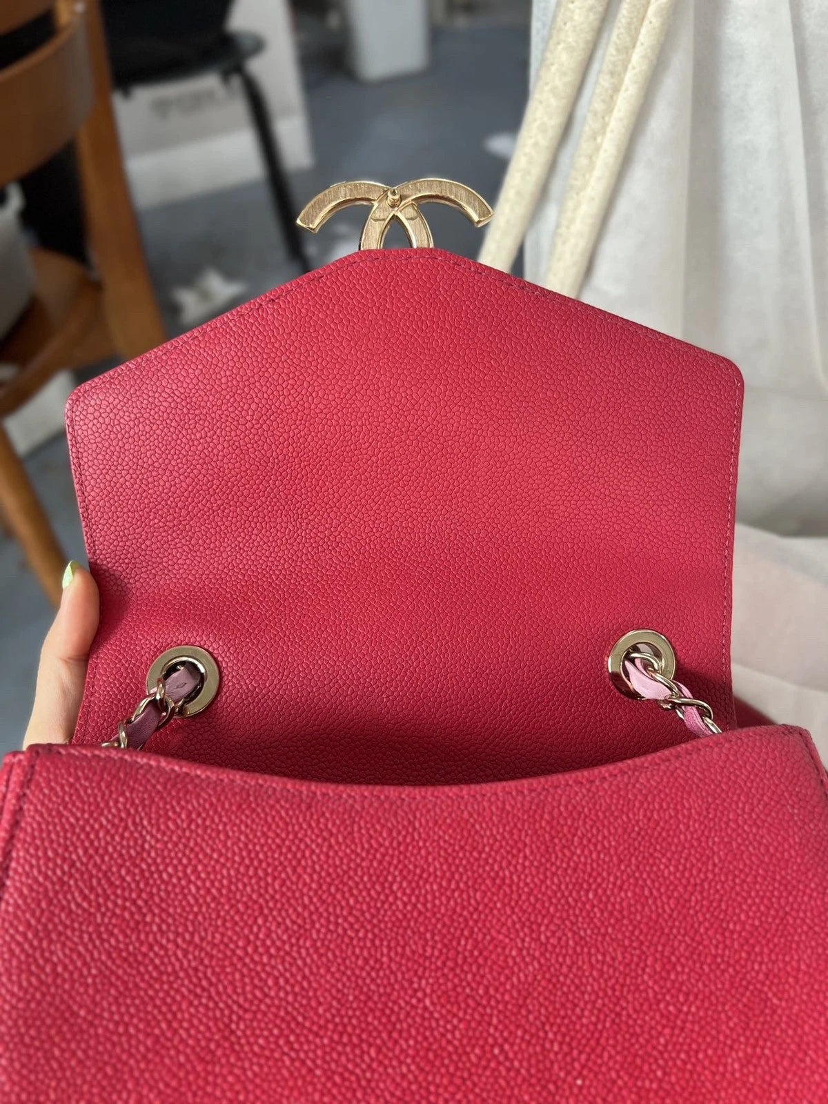 Chanel Coco Curve Cuba Calfskin Chain Shoulder Crossbody Red Gold Women Classic
