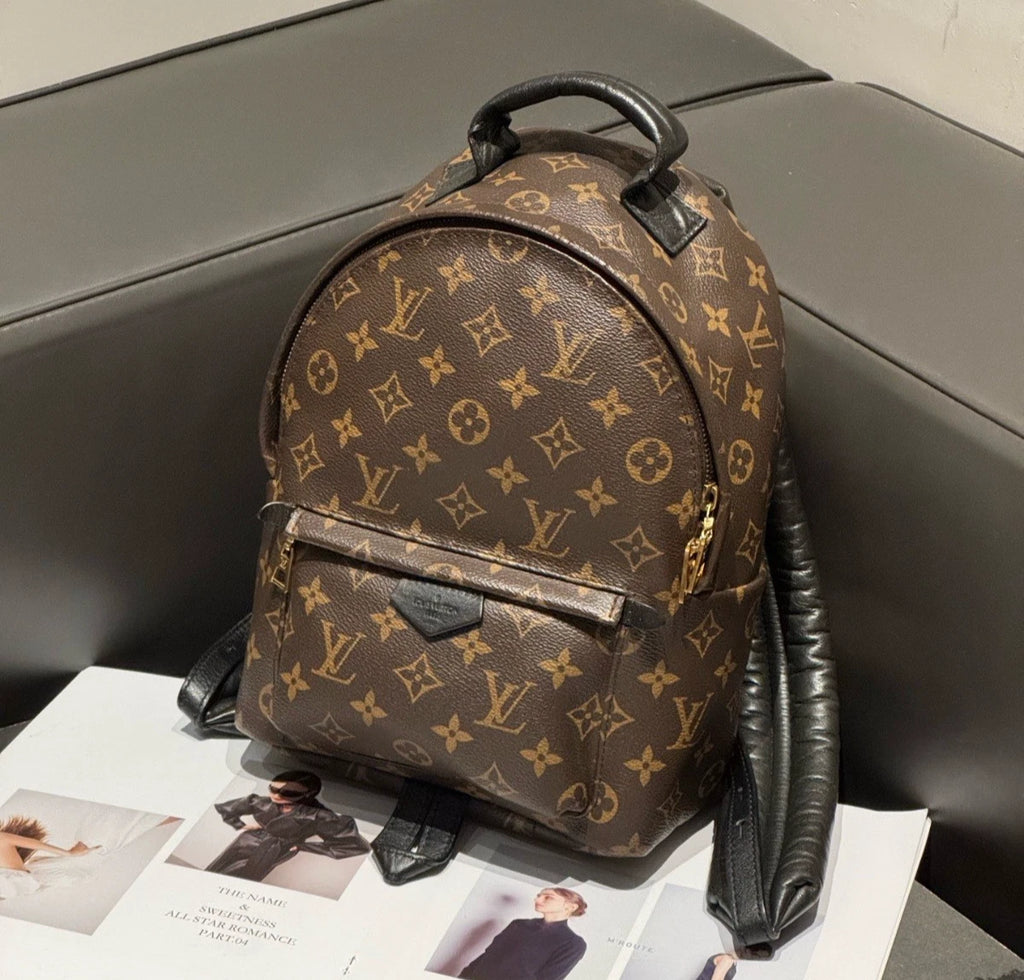 Louis Vuitton Palm Springs Monogram Canvas Backpack Brown Gold Women Classic